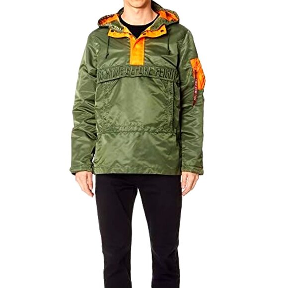 ALPHA INDUSTRIES SEAFARER anorak Sz S SAGE & ORANGE REMOVE B4 FLIGHT HIGH END !! - Picture 1 of 16